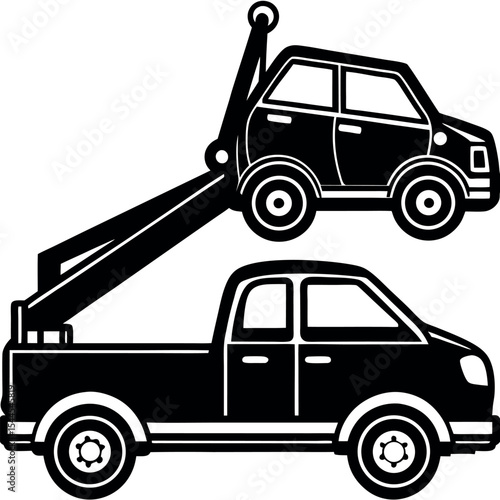Tow truck and car icon isolated on white background