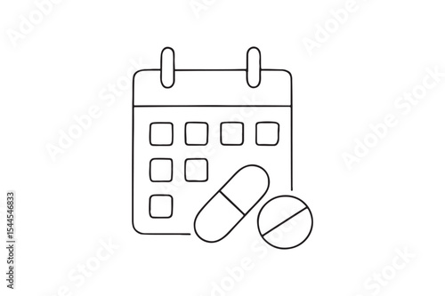 Calendar with pills continuous one line drawing minimalism design