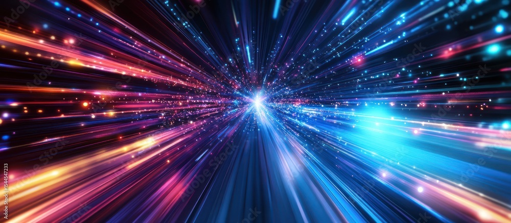 Fototapeta premium Abstract speed tunnel of vibrant light streaks