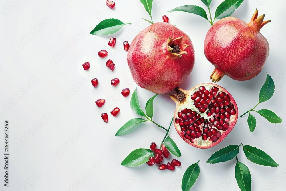 Pomegranate Fruit Leaves and Piece Pomegranate Isolated on White Background Generative Ai Pomegranate Fruit Leaves and Piece Pomegranate Isolated on White Background Generative Ai
