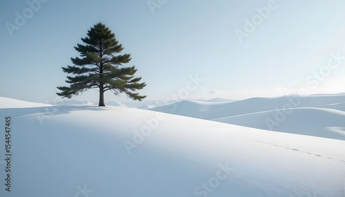 Wallpaper Mural Single Pine Tree on Snowy Rolling Hills – Winter Landscape Torontodigital.ca