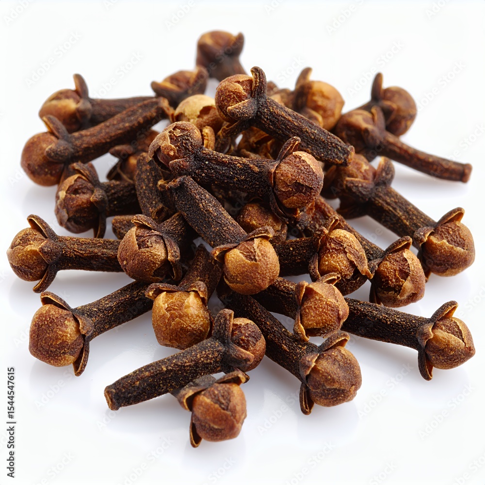 Fototapeta premium Aromatic clove buds clustered closely together displaying spice diversity on white background