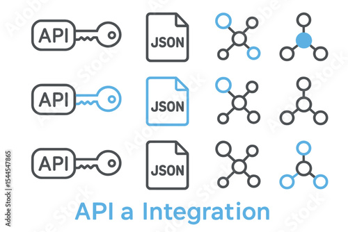Api and json integration with network connectivity symbols on dark background