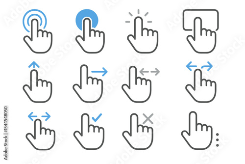 Gesture icons for touchscreen interactions on a dark background