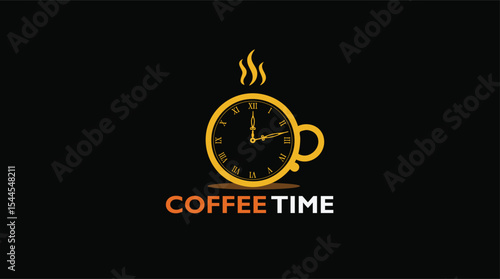 Coffee Time logo, a steaming yellow coffee cup featuring a clock face, symbolizing daily ritual and a warm break