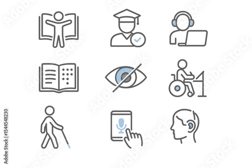 Accessibility and inclusion icons for diverse abilities and assistive technologies