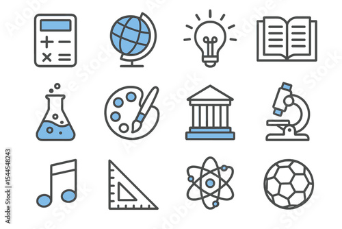Education and science icons - art, technology, math, and more symbols