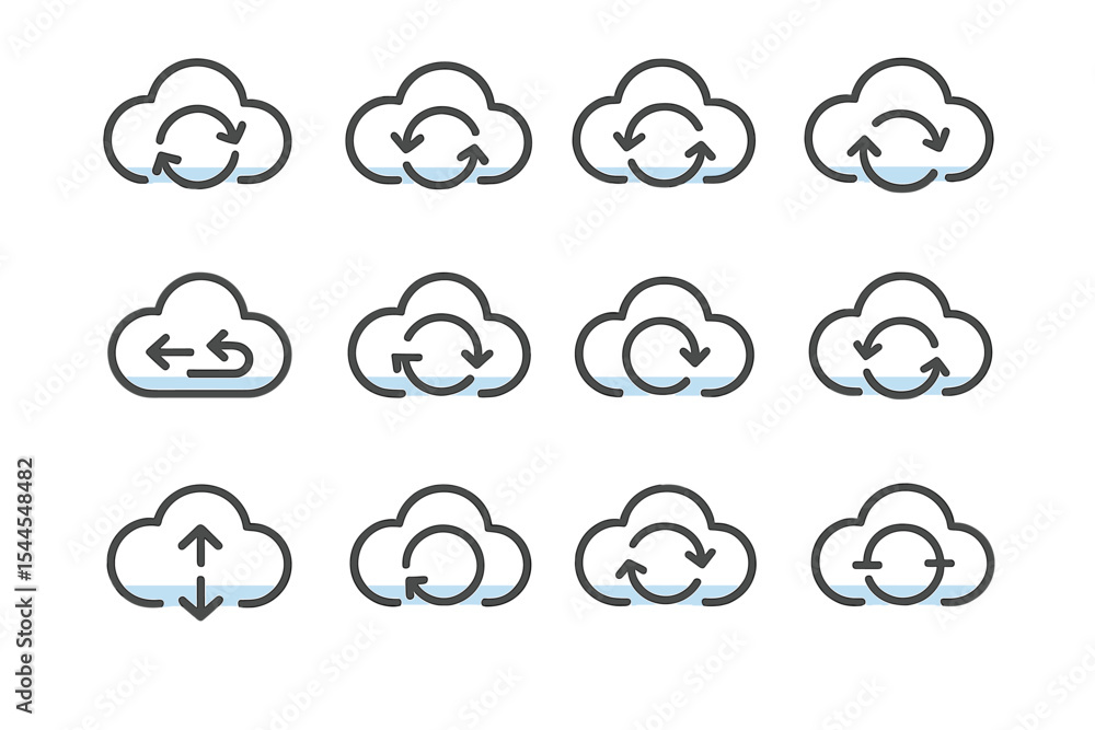 Cloud computing icons with synchronization and data transfer symbols Cloud computing icons with synchronization and data transfer symbols