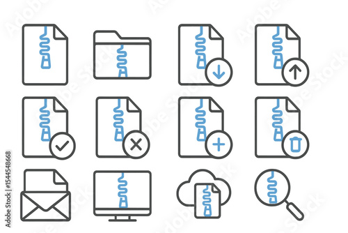 Digital file icons: folder, document, cloud, download, upload