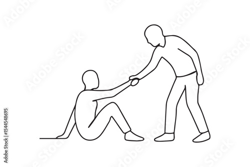 Person helping another stand continuous one line drawing minimalism design