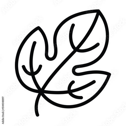 Fig Leaf Icon, Vector, Illustration, Outline, Line Art, Silhouette, Logo, White Background.