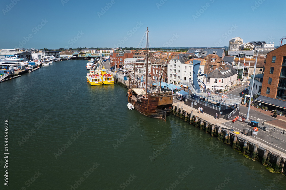 Fototapeta premium Aerial View of Poole Quay Harbourfront in Dorset, UK