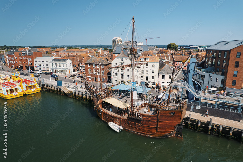 Obraz premium Aerial View of Poole Quay Harbourfront in Dorset, UK