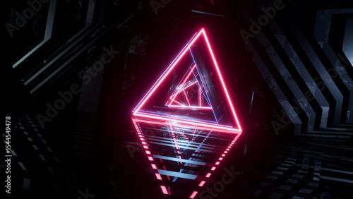 3D rendering, abstract background with blue and pink neon