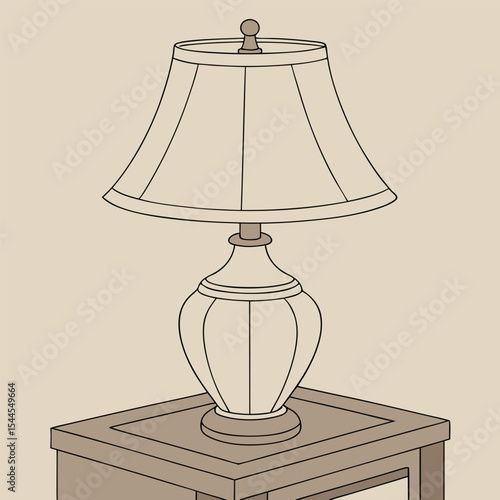 Elegant table lamp with shade placed on nightstand illustration