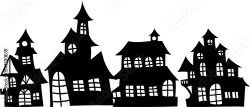 Creepy silhouette houses with pointed rooftops for Halloween