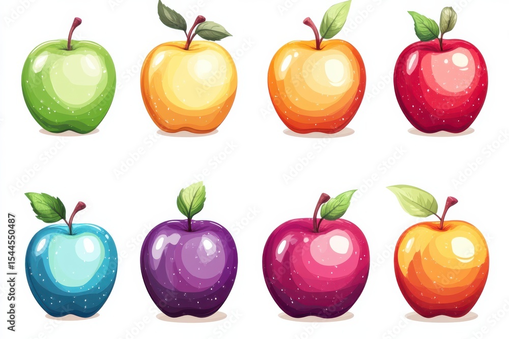 A vibrant collection of fantasy apples evokes a whimsical harvest festival mood on white background. Generative Ai A vibrant collection of fantasy apples evokes a whimsical harvest festival mood on white background. Generative Ai