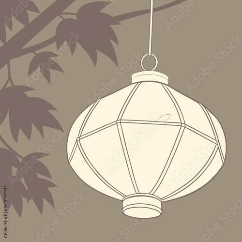 Japanese lantern hanging from a branch with maple leaves vector illustration