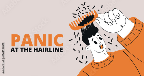 Vector illustration of a man grooming his hair with a smile, symbolizing self-care, humor, and positive aging