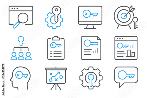 Glowing blue key icons depicting unlock, security, and data concepts