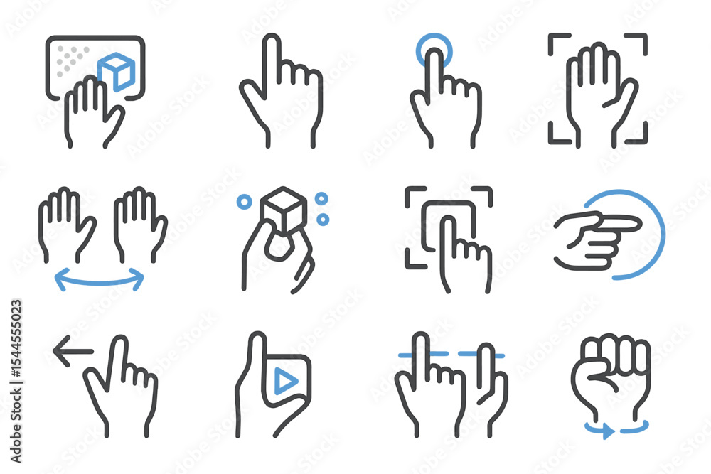 Fototapeta premium Hand gesture icons for digital interaction on a dark background
