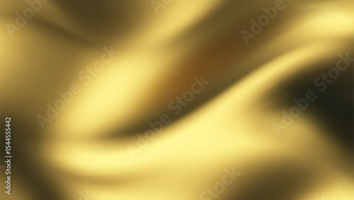 Silk gold background with liquid satin wave on golden fabric cloth for luxury elegance. Smooth abstract flag design with vector gradient and 3d ribbon color.