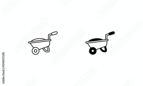 Wheelbarrow  icons set Line and Glyph black vector icon stock illustration