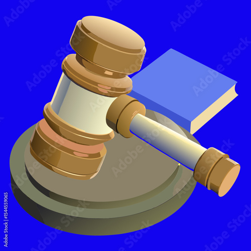 Professional studio shot of a judge's gavel on wooden sound block with legal documents, isolated on dark background

