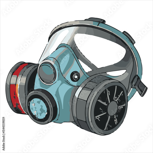 Biochemical warfare gas mask on white background