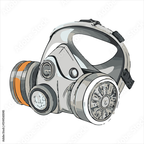 Biochemical warfare gas mask on white background