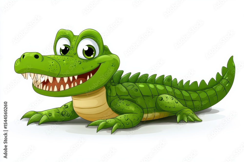 Naklejka premium Playful cartoon crocodile smiling ready for adventure digitally illustrated and on white background. Generative Ai