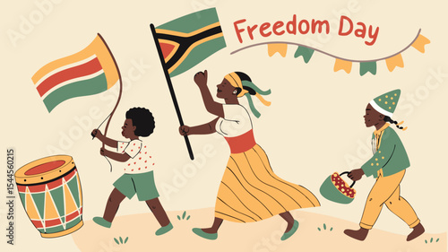 "African-American Families in Cultural Dress Celebrating Freedom Day Parade | Juneteenth Vector Illustration"

