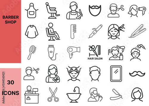 Line icons of barber shop tools and services