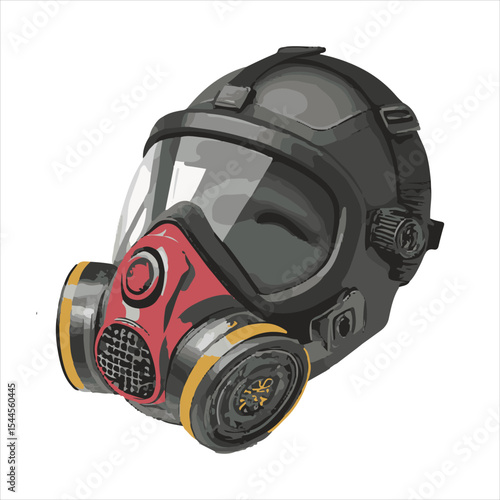 Biochemical warfare gas mask on white background