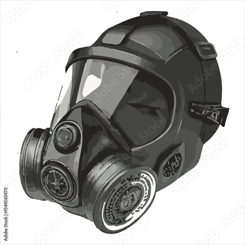 Biochemical warfare gas mask on white background