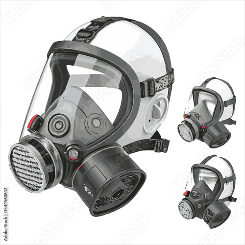 Biochemical warfare gas mask on white background