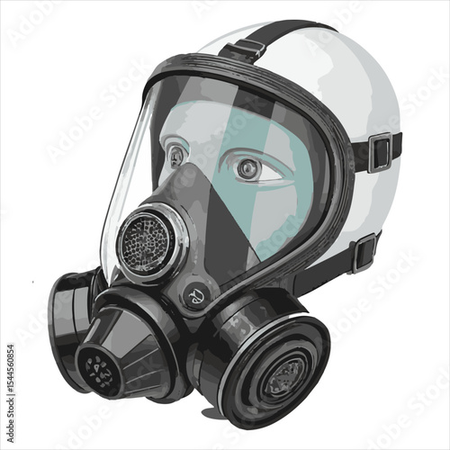 Biochemical warfare gas mask on white background