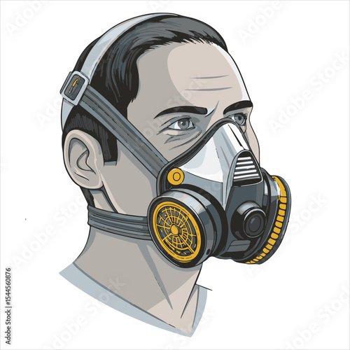 Biochemical warfare gas mask on white background