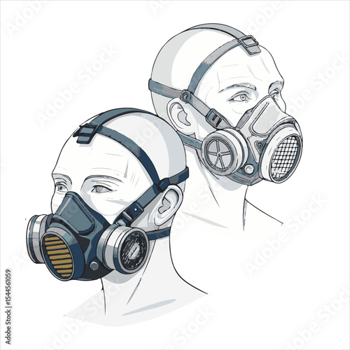 Biochemical warfare gas mask on white background
