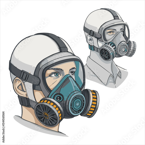 Biochemical warfare gas mask on white background