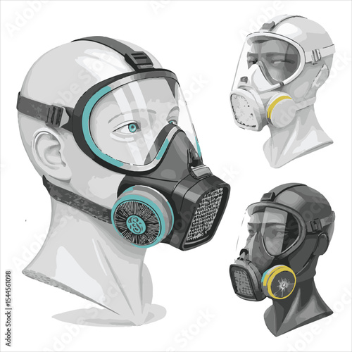 Biochemical warfare gas mask on white background