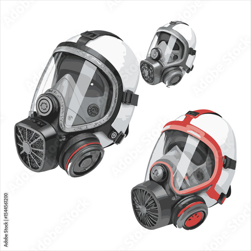 Biochemical warfare gas mask on white background