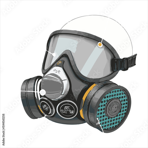 Biochemical warfare gas mask on white background