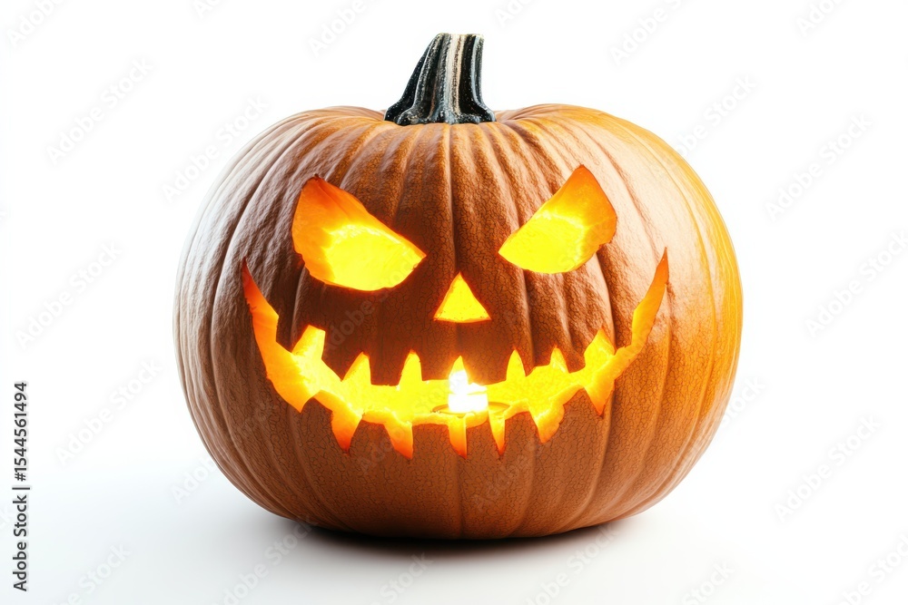 Glowing jack o lantern carving on Halloween night with warm light and clean on white background. Generative Ai Glowing jack o lantern carving on Halloween night with warm light and clean on white background. Generative Ai