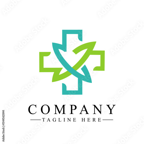 Modern Pharmacy Logo with Medical Cross and Leaf Elements vector