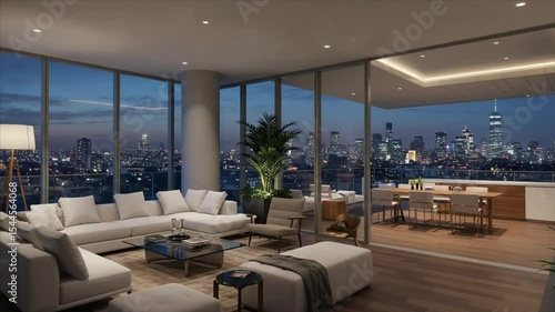 Luxury High-Rise Apartment with Stunning City Views at Night