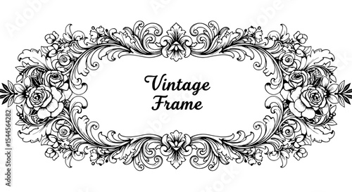 Elegant Vintage Frame: Intricate details and ornate floral designs of an antique vintage frame, framed a space for your creative message.