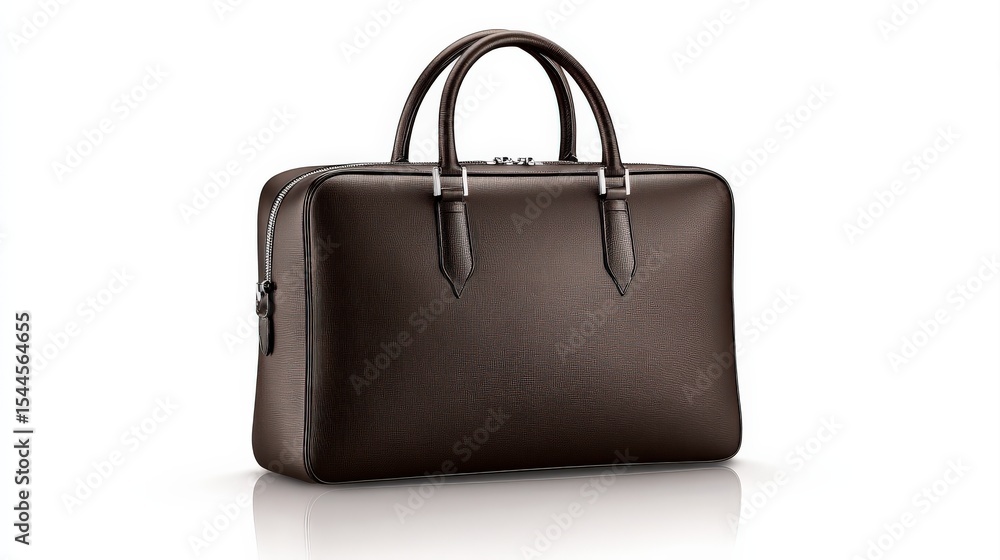 A sleek, dark brown leather briefcase with dual handles, showcasing a textured finish, ideal for professional use. A sleek, dark brown leather briefcase with dual handles, showcasing a textured finish, ideal for professional use.