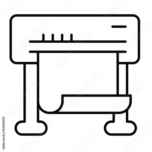 Inkjet plotter with paper thin line icon, architect studio concept. Vector graphics. Photo placard, banner, poster printer sign on white background, style mobile or design.