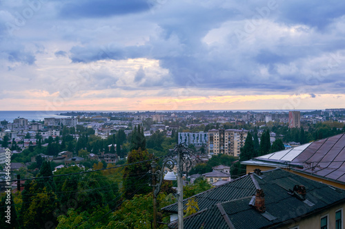 Sukhumi, Abkhazia. Pinky sunset over the Black Sea.